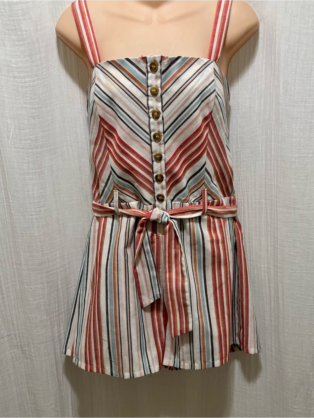 NWT Sky and Sparrow Multicolor Striped Button Front Tie Waist Romper XL